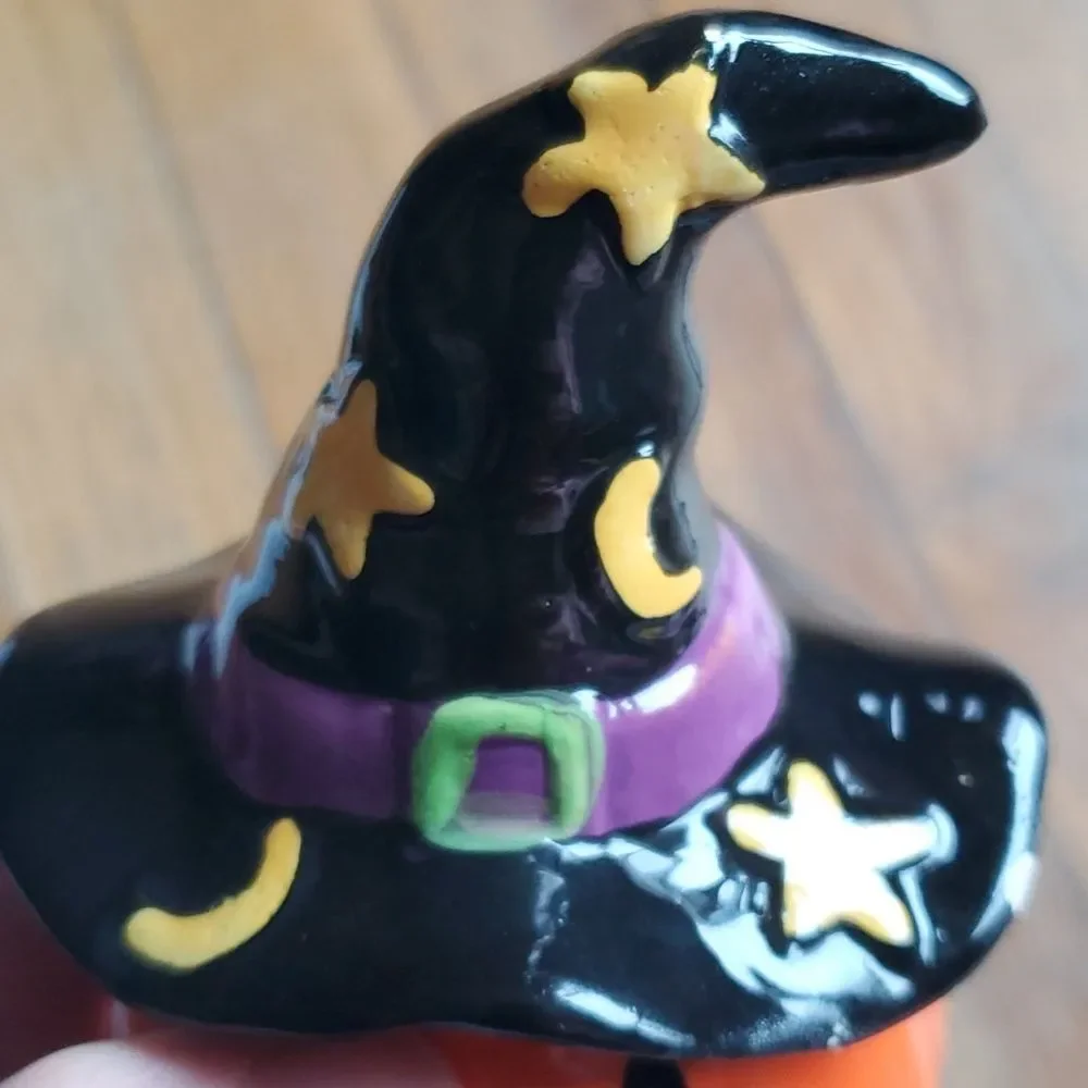 Ceramic pumpkin Halloween witch‎ hat candle holder